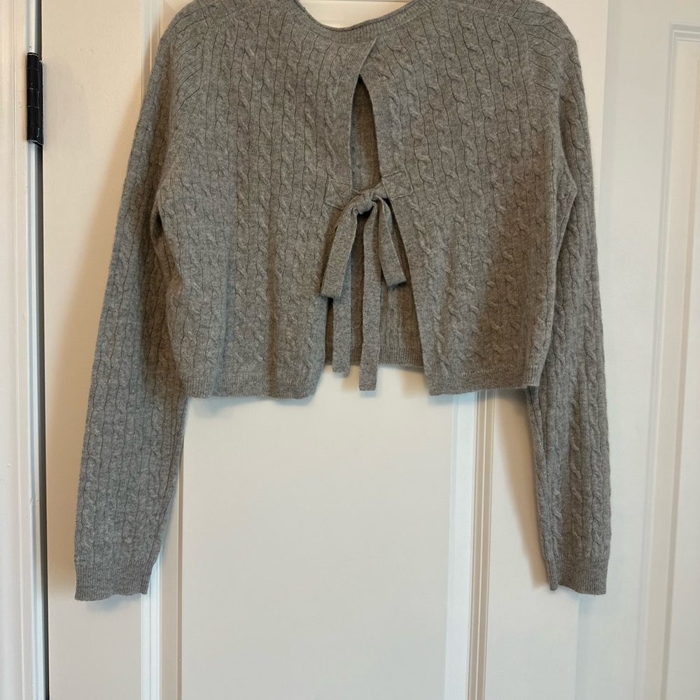 Gray Cashmere Cable Knit Crop Sweater